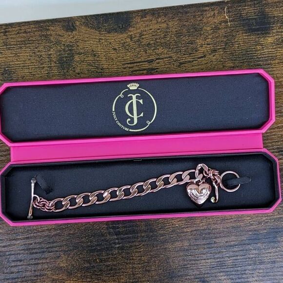 Juicy Couture Y2K Rare Metallic Pink Charm Puffy Heart Starter Bracelet - Picture 1 of 9